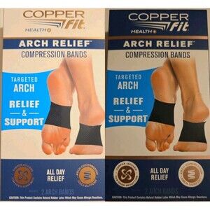 (2) Copper Fit Copper Infused Arch Relief & Support Compression Bands One Size